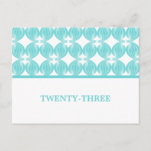 Aqua Modern Deco Table Number Briefkaart (Voorkant)
