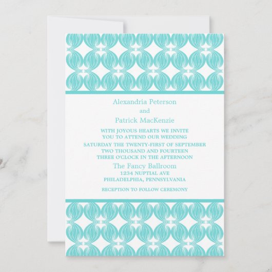 Aqua Modern Deco Wedding Invite Kaart (Voorkant)