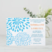 Aqua Modern Floral Chrysanthemum Wedding Kaart (Staand voorkant)