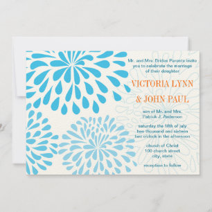 Aqua Modern Floral Chrysanthemum Wedding Kaart