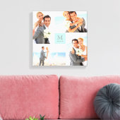 Aqua Modern Grid Monogram Bruiloft 4 Fotocollage Canvas Afdruk (Insitu (Woonkamer))