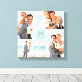 Aqua Modern Grid Monogram Bruiloft 4 Fotocollage Canvas Afdruk (Insitu (Houten vloer))
