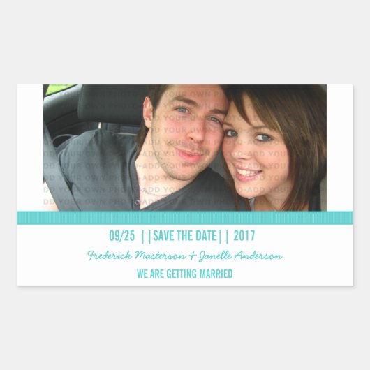 Aqua Modern Photo Save the Date Stickers (Voorkant)