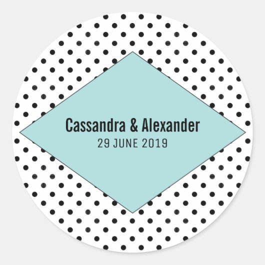 Aqua Modern Polka Dots Wedding Ronde Sticker (Voorkant)
