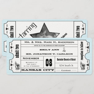 Aqua  Modern Typografie Ticket Wedding Kaart