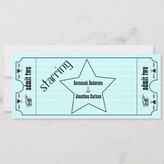 Aqua  Modern Typografie Ticket Wedding Kaart (Achterkant)