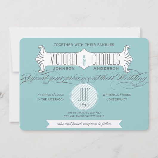 Aqua  Modern Typografie Weddings Kaart (Voorkant)
