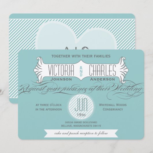 Aqua  Modern Typografie Weddings Kaart (Voorkant / Achterkant)