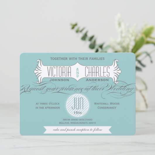 Aqua  Modern Typografie Weddings Kaart (Staand voorkant)