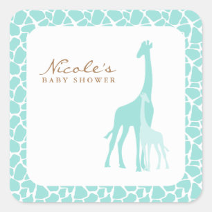 Aqua Moeder en Baby Giraffes Vierkante Sticker