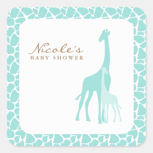 Aqua Moeder en Baby Giraffes Vierkante Sticker (Voorkant)