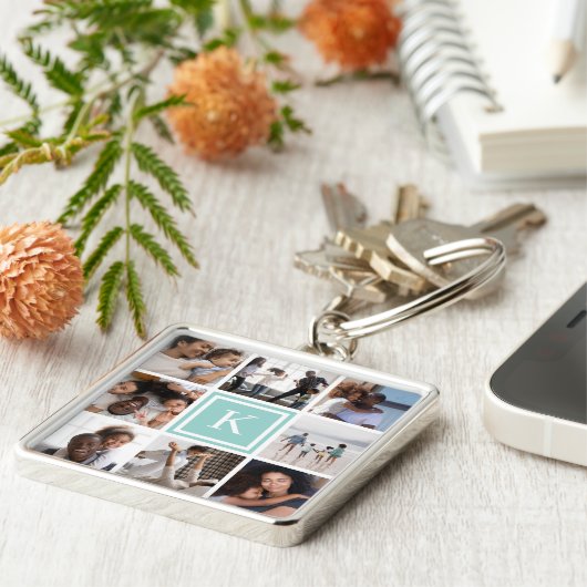 Aqua Monogram 8 Fotocollage Sleutelhanger (Zijkant)