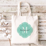 Aqua Monogram Bruidsmeisje Canvas tas<br><div class="desc">Schattigee trendy monogrammed bruiloft party canvas tassen gepersonaliseerd met een aangepaste monogram initiaal,  bruidsmeisje tekst of voeg een naam of een ander bericht. Klik op Aanpassen om tekst lettertypen en kleuren te wijzigen in creëer een uniek cadeau voor uw bruidsmeisjes en bruiloftsfeest!</div>