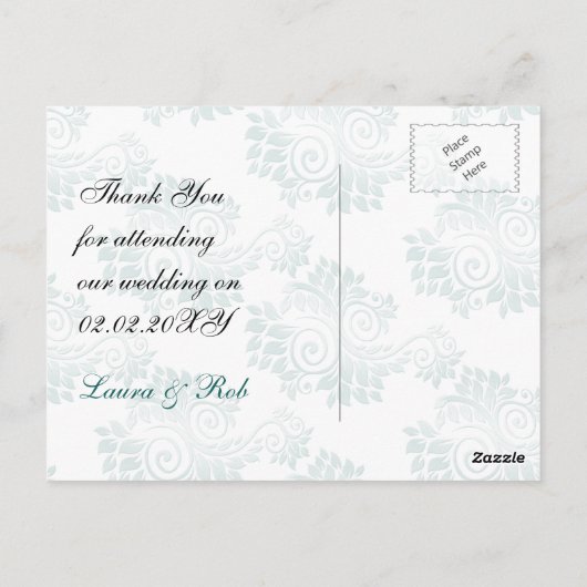 Aqua Monogram bruiloft Dank u Briefkaart (Achterkant)