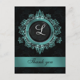 Aqua Monogram bruiloft Dank u Briefkaart