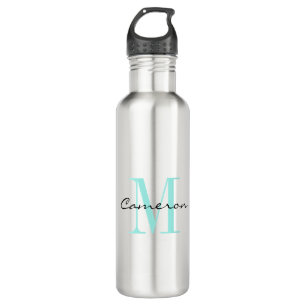 Aqua Monogram Initiaal en naam op maat Waterfles