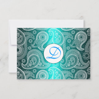 Aqua Monogram Kant India Huwelijksuitnodiging RSVP Kaartje