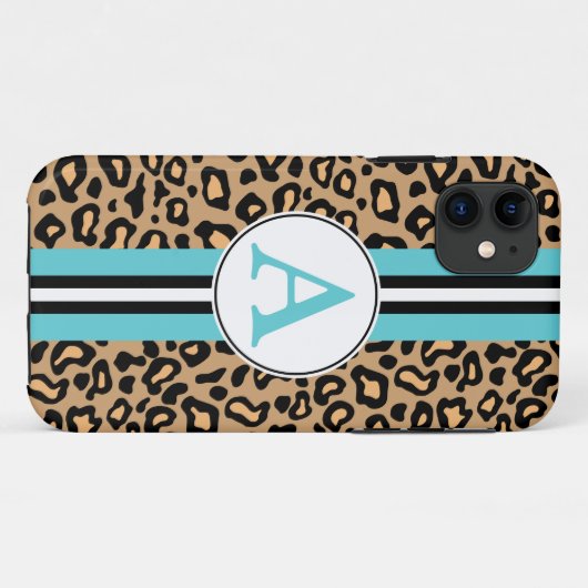 Aqua Monogram Leopard iPhone 5 Case Mate (Achterkant (horizontaal))