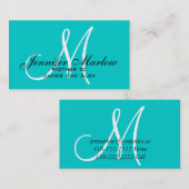 Aqua Monogram Mammie Calling Card Contactkaartje (Voorkant / Achterkant)