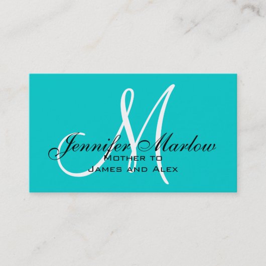 Aqua Monogram Mammie Calling Card Contactkaartje (Voorkant)