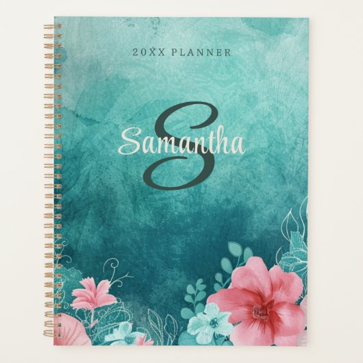 Aqua Monogram Monogrammed Naam 2025 Weekly Planner (Voorkant)