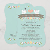 Aqua Monogram Tortelduifjes Bridal Shower Invitati Kaart (Voorkant / Achterkant)