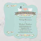 Aqua Monogram Tortelduifjes Dove Huwelijksuitnodig Kaart (Voorkant / Achterkant)