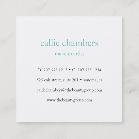 Aqua Monogram Vierkante Visitekaartje (Achterkant)