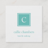 Aqua Monogram Vierkante Visitekaartje (Voorkant)