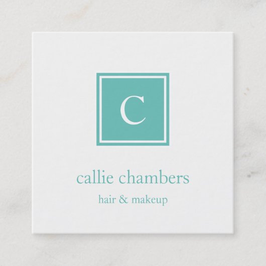 Aqua Monogram Vierkante Visitekaartje (Voorkant)