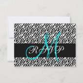 Aqua Monogram Zebra Print Wedding RSVP Card (Voorkant)