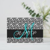 Aqua Monogram Zebra Print Wedding RSVP Card (Staand voorkant)