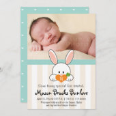 AQUA MONOGRAMMED BUNNY RABBIT BIRTH ANNOUNCTION AANKONDIGING (Voorkant / Achterkant)