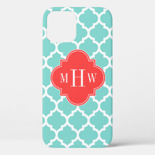 Aqua Moroccan #5 Coral Red 3 Initiaal monogram Case-Mate iPhone Case