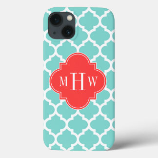 Aqua Moroccan #5 Coral Red 3 Initiaal monogram iPhone 13 Hoesje