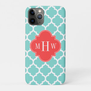 Aqua Moroccan #5 Coral Red 3 Initiaal monogram Case-Mate iPhone Case