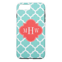 Aqua Moroccan #5 Coral Red 3 Initiaal monogram
