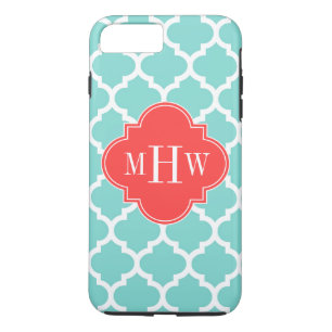Aqua Moroccan #5 Coral Red 3 Initiaal monogram Case-Mate iPhone Case