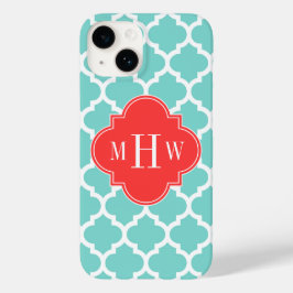 Aqua Moroccan #5 Coral Red 3 Initiaal monogram Case-Mate iPhone Case