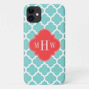 Aqua Moroccan #5 Coral Red 3 Initiaal monogram Case-Mate iPhone Case