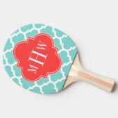 Aqua Moroccan #5 Coral Red 3 Initiaal monogram Tafeltennisbatje (Zijkant)