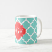Aqua Moroccan #5 Coral Rood 3 Initiaal Monogram Koffiemok (Voorkant rechts)