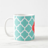 Aqua Moroccan #5 Coral Rood 3 Initiaal Monogram Koffiemok (Links)