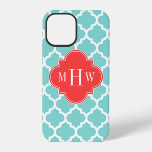 Aqua Moroccan #5 Coral Rood 3 Initiële Monogram iPhone 12 Pro Hoesje