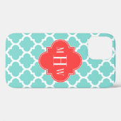 Aqua Moroccan #5 Koraal Rood 3 Initiaal Monogram Case-Mate iPhone Case (Achterkant (horizontaal))