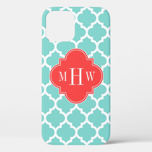 Aqua Moroccan #5 Koraal Rood 3 Initiaal Monogram Case-Mate iPhone Case (Achterkant)