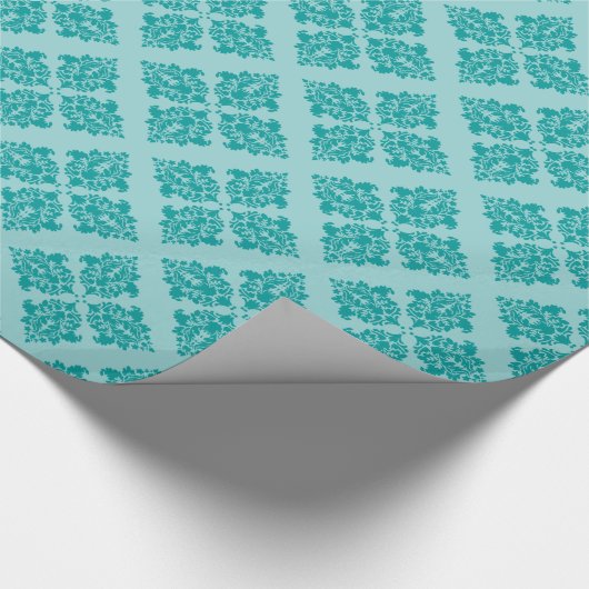 Aqua Moroccan Damask Cadeaupapier (Hoek)