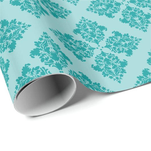 Aqua Moroccan Damask Cadeaupapier (Rol Hoek)
