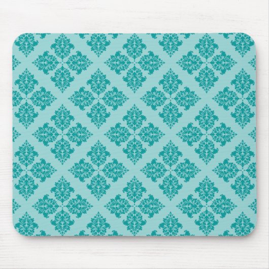 Aqua Moroccan Damask Muismat (Voorkant)