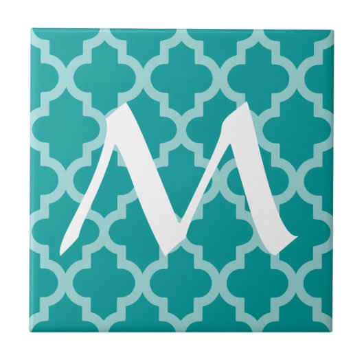 Aqua Moroccan Moods Quatrefoil met Initiaal Tegeltje (Voorkant)